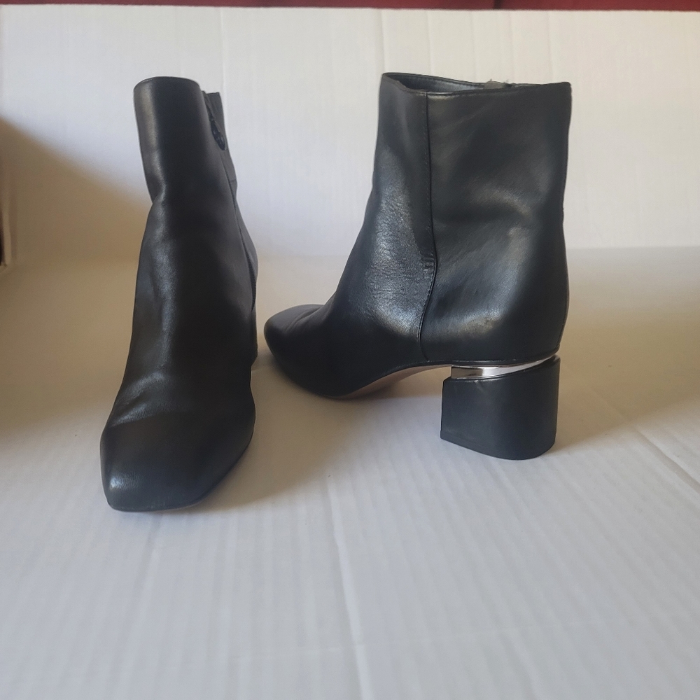 Franco Sarto Black Leather Ankle Booties with Block Heel